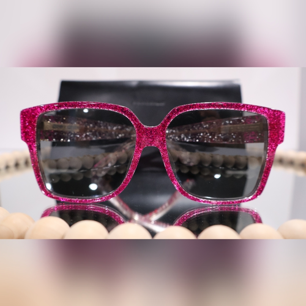 Yves Saint Laurent | Hot Pink Glitter Sunglasses - Picture 4 of 17